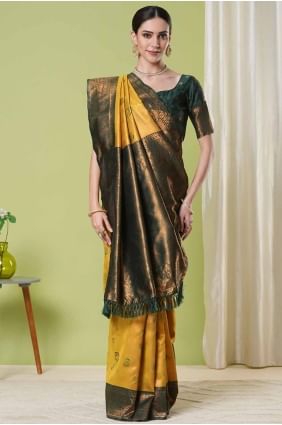 Saree Banarasi jaune en tissage SR27915