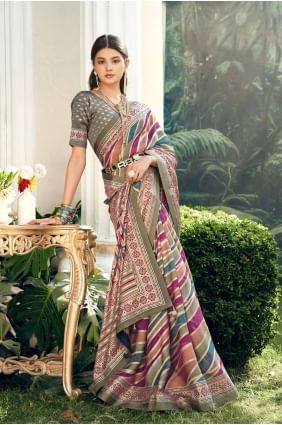 Saris Pista Banarasi imprimé en georgette avec chemisier SR27916