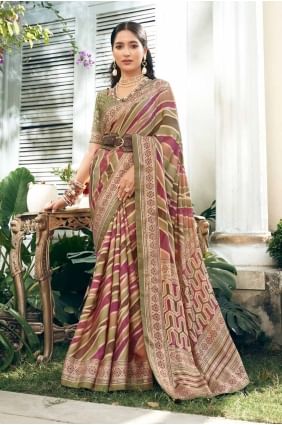 sari banarasi imprimé en georgette beige SR27918