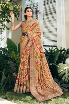 sari banarasi en georgette pêche avec imprimé SR27919
