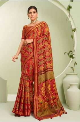 sari banarasi en georgette marron avec imprimé SR27921