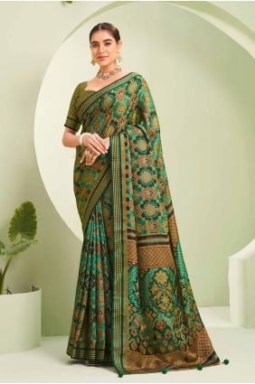 sari imprimé en georgette verte SR27923