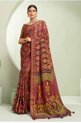 sari en georgette bordeaux avec imprimé SR27924