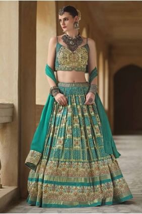 Soie imprimée vert d’eau Lehenga Choli LC8178