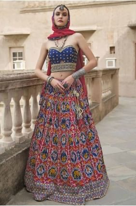 Silk Party Lehenga Choli en bleu avec imprimé LC8180