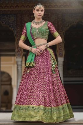 green party lehenga choli in printed silk LC8184
