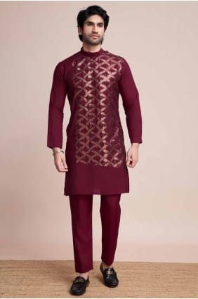 Soie brodée marron hommes kurta KURR392