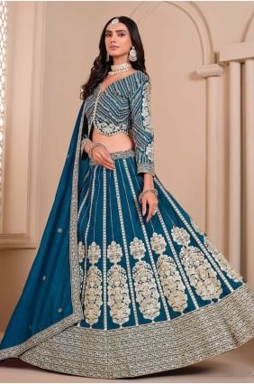 shimmer teal blue  wedding lehenga choli in embroidered LC8188
