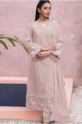 Aïd Salwar Kameez brodé en georgette beige SK154956