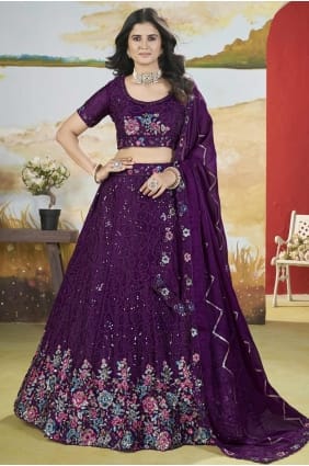 Mariage violet Lehenga Choli en mousseline de soie chinon avec brodé LC8190
