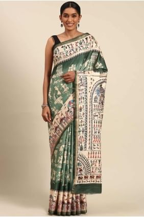sari en coton vert imprimé SR27947