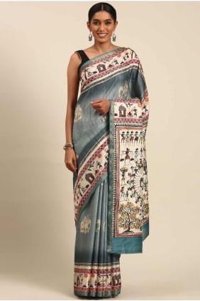 sari imprimé en coton bleu SR27954