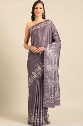 sari violet avec coton imprimé numérique SR27973