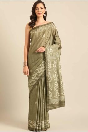 sari vert en coton imprimé numérique avec chemisier SR27974