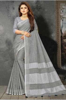 sari tissé en lin gris SR27981