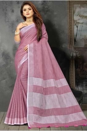 sari en lin tissé violet SR27985