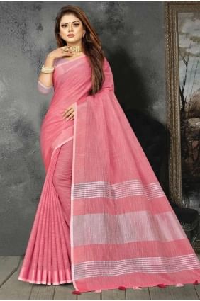 sari en lin tissé rose SR27993