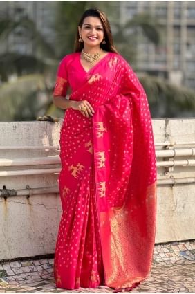 Saris en soie rose avec tissage SR27994