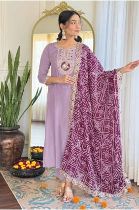 SALWAR KAMEEZ EN VISCOSE LAVANDE AVEC SK154978