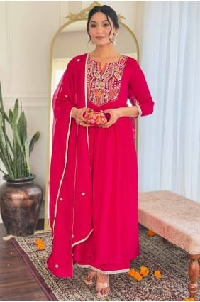 viscose embroidered red salwar kameez with dupatta SK154980