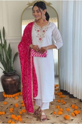 salwar kameez en viscose blanche avec imprimé SK154981