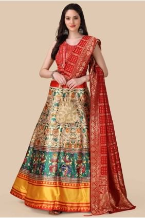 digital print satin lehenga choli in multicolor LC8210