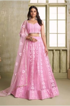 pink lehenga choli in net with embroidered LC8213