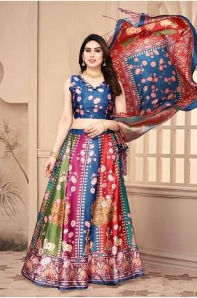 multicolor digital print satin lehenga choli LC8217
