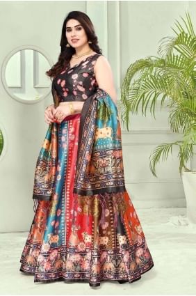 multicolor digital print satin lehenga choli LC8218