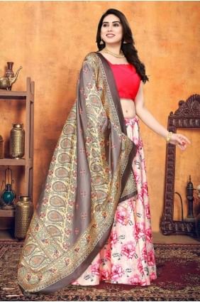 digital print satin cream lehenga choli with dupatta LC8219