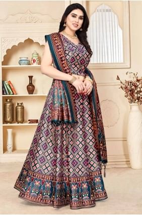 digital print satin lehenga choli in multicolor LC8222