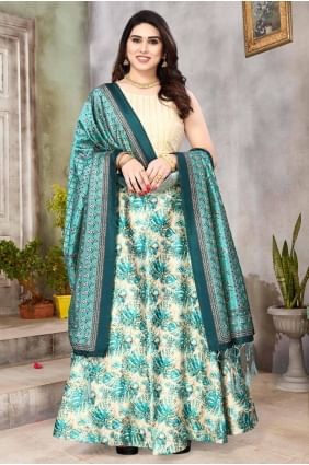 Impression numérique Satin Lehenga Choli en Rama  LC8224