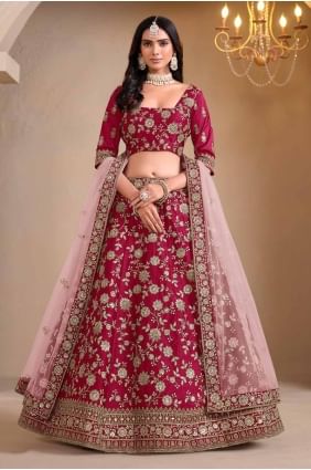 art silk lehenga choli with embroidered in maroon LC8228