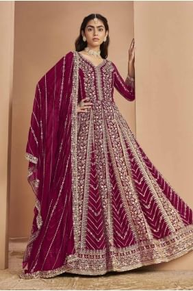 costume anarkali eid brodé rose en fausse georgette AS4026