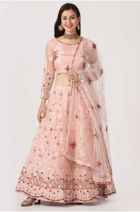 embroidered wedding lehenga choli in pink net LC8236