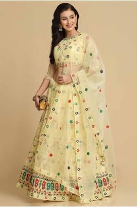 yellow net embroidered wedding lehenga choli with dupatta LC8237