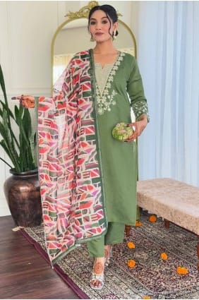 Pista Chanderi - Tailleur pantalon droit brodé avec dupatta SK155001