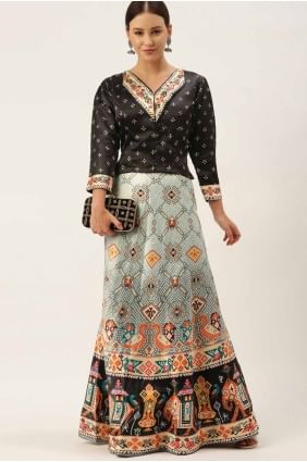 Impression numérique satinée multicolore Lehenga Choli avec dupatta LC8239