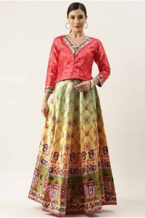 Impression numérique Satin Lehenga Choli en multicolore avec dupatta LC8240