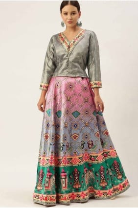 multicolor lehenga choli with digital print satin LC8241