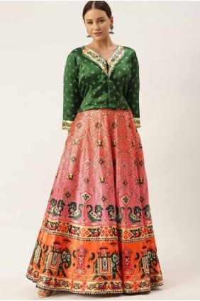 multicolor digital print lehenga choli in satin LC8243