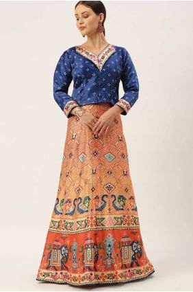 multicolor digital print satin lehenga choli LC8245