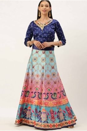 satin digital print multicolor lehenga choli with dupatta LC8246