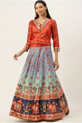 multicolor satin digital print lehenga choli with dupatta LC8248