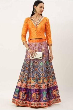 satin multicolor lehenga choli in digital print LC8249