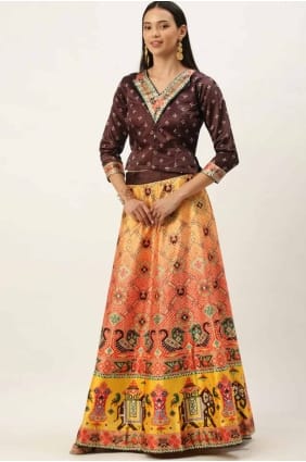 digital print satin lehenga choli in multicolor with dupatta LC8250