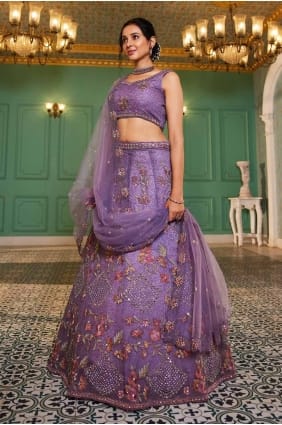 Résille Lavender Party Lehenga Choli en brodé LC8252