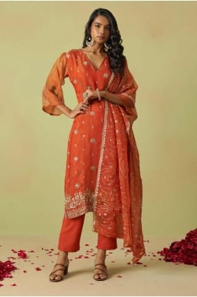 salwar kameez rouille en organza brodé SK155177