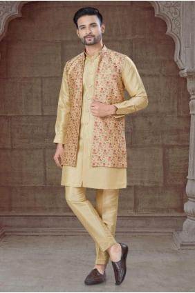silk men kurta with weaving in pista KURR468