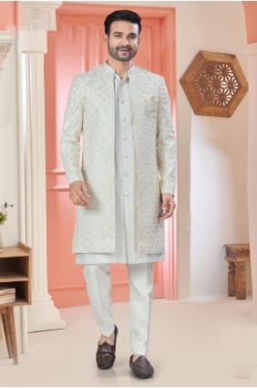 golden men kurta in embroidered art silk KURR436